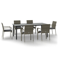 vidaXL 7 részes fekete és szürke polyrattan kerti étkezőszett párnával (3185141) kerti bútor