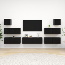 vidaXL 7 részes fekete forgácslap TV-szekrényszett bútor