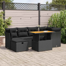 vidaXL 7 részes fekete polyrattan akácfa kerti ülőgarnitúra párnával kerti bútor