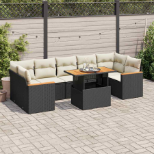 vidaXL 7 részes fekete polyrattan akácfa kerti ülőgarnitúra párnával kerti bútor