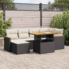 vidaXL 7 részes fekete polyrattan akácfa kerti ülőgarnitúra párnával kerti bútor