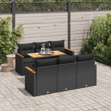 vidaXL 7 részes fekete polyrattan akácfa kerti ülőgarnitúra párnával kerti bútor