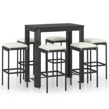 vidaXL 7 részes fekete polyrattan kerti bárszett párnákkal (3064784) kerti bútor