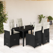 vidaXL 7 részes fekete polyrattan kerti bisztrógarnitúra párnákkal kerti bútor