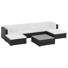 vidaXL 7-részes fekete polyrattan kerti bútorszett párnákkal (44596) kerti bútor
