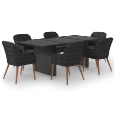 vidaXL 7 részes fekete polyrattan kerti étkezőgarnitúra (3059482) kerti bútor