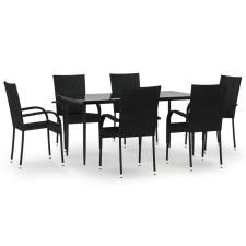 vidaXL 7 részes fekete polyrattan kerti étkezőgarnitúra (3156669) kerti bútor