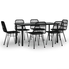 vidaXL 7 részes fekete polyrattan kerti étkezőgarnitúra (3157898) kerti bútor
