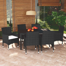 vidaXL 7 részes fekete polyrattan kerti étkezőgarnitúra párnákkal kerti bútor