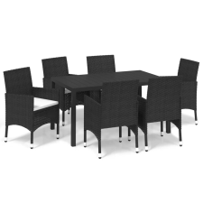 vidaXL 7 részes fekete polyrattan kerti étkezőgarnitúra párnákkal (3095012) kerti bútor