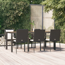 vidaXL 7 részes fekete polyrattan kerti étkezőgarnitúra párnával kerti bútor