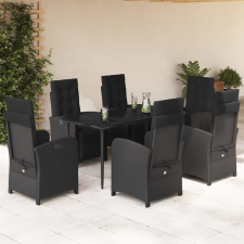 vidaXL 7 részes fekete polyrattan kerti étkezőgarnitúra párnával kerti bútor