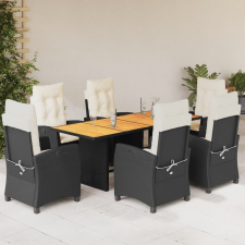 vidaXL 7 részes fekete polyrattan kerti étkezőgarnitúra párnával kerti bútor