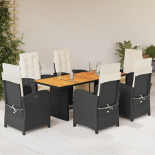 vidaXL 7 részes fekete polyrattan kerti étkezőgarnitúra párnával kerti bútor