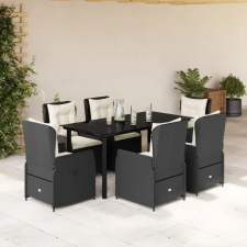 vidaXL 7 részes fekete polyrattan kerti étkezőgarnitúra párnával kerti bútor