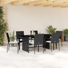 vidaXL 7 részes fekete polyrattan kerti étkezőgarnitúra párnával kerti bútor