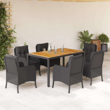 vidaXL 7 részes fekete polyrattan kerti étkezőgarnitúra párnával kerti bútor