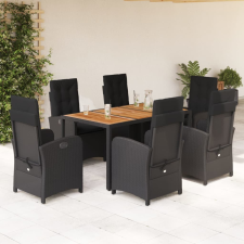 vidaXL 7 részes fekete polyrattan kerti étkezőgarnitúra párnával kerti bútor