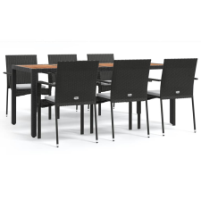 vidaXL 7 részes fekete polyrattan kerti étkezőgarnitúra párnával (3184991) kerti bútor