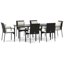 vidaXL 7 részes fekete polyrattan kerti étkezőgarnitúra párnával (3185099) kerti bútor