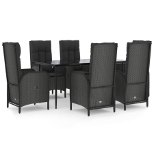 vidaXL 7 részes fekete polyrattan kerti étkezőgarnitúra párnával (3185172) kerti bútor