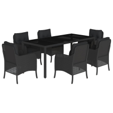 vidaXL 7 részes fekete polyrattan kerti étkezőgarnitúra párnával (3211852) kerti bútor