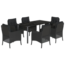 vidaXL 7 részes fekete polyrattan kerti étkezőgarnitúra párnával (3211931) kerti bútor