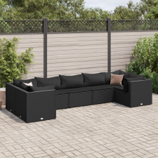vidaXL 7 részes fekete polyrattan kerti ülőgarnitúra párnákkal kerti bútor