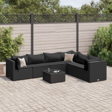 vidaXL 7 részes fekete polyrattan kerti ülőgarnitúra párnákkal kerti bútor