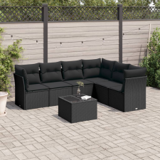 vidaXL 7 részes fekete polyrattan kerti ülőgarnitúra párnával kerti bútor