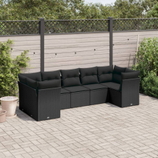 vidaXL 7 részes fekete polyrattan kerti ülőgarnitúra párnával kerti bútor