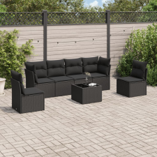 vidaXL 7 részes fekete polyrattan kerti ülőgarnitúra párnával kerti bútor