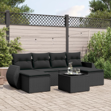 vidaXL 7 részes fekete polyrattan kerti ülőgarnitúra párnával kerti bútor