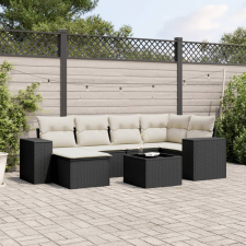vidaXL 7 részes fekete polyrattan kerti ülőgarnitúra párnával kerti bútor