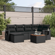 vidaXL 7 részes fekete polyrattan kerti ülőgarnitúra párnával kerti bútor