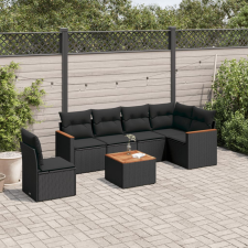 vidaXL 7 részes fekete polyrattan kerti ülőgarnitúra párnával kerti bútor
