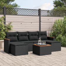 vidaXL 7 részes fekete polyrattan kerti ülőgarnitúra párnával kerti bútor