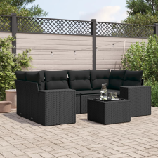 vidaXL 7 részes fekete polyrattan kerti ülőgarnitúra párnával kerti bútor