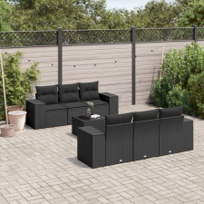 vidaXL 7 részes fekete polyrattan kerti ülőgarnitúra párnával kerti bútor