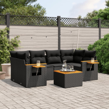 vidaXL 7 részes fekete polyrattan kerti ülőgarnitúra párnával kerti bútor