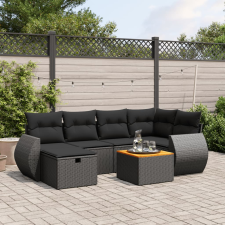 vidaXL 7 részes fekete polyrattan kerti ülőgarnitúra párnával kerti bútor