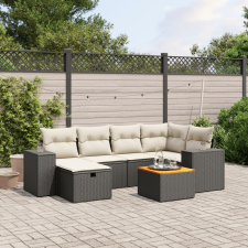 vidaXL 7 részes fekete polyrattan kerti ülőgarnitúra párnával kerti bútor