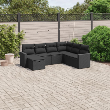 vidaXL 7 részes fekete polyrattan kerti ülőgarnitúra párnával kerti bútor