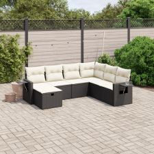 vidaXL 7 részes fekete polyrattan kerti ülőgarnitúra párnával kerti bútor