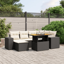 vidaXL 7 részes fekete polyrattan kerti ülőgarnitúra párnával kerti bútor