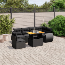 vidaXL 7 részes fekete polyrattan kerti ülőgarnitúra párnával kerti bútor