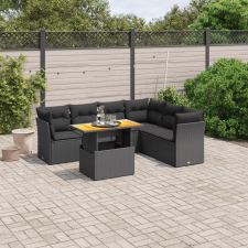 vidaXL 7 részes fekete polyrattan kerti ülőgarnitúra párnával kerti bútor