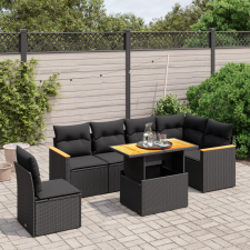 vidaXL 7 részes fekete polyrattan kerti ülőgarnitúra párnával kerti bútor