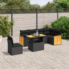 vidaXL 7 részes fekete polyrattan kerti ülőgarnitúra párnával kerti bútor