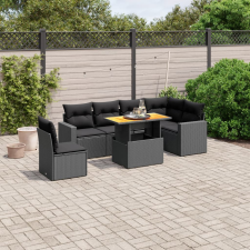 vidaXL 7 részes fekete polyrattan kerti ülőgarnitúra párnával kerti bútor
